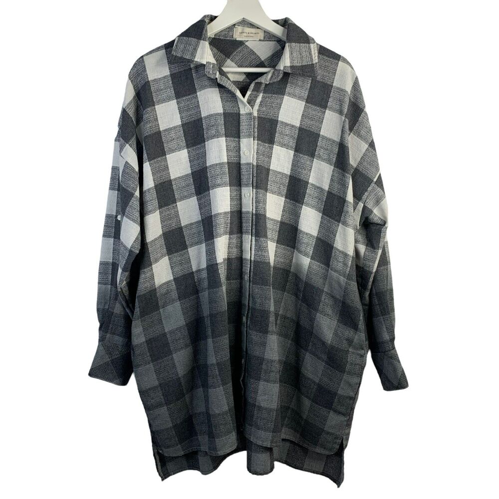 Saints & Hearts Size S / M Tunic Shirt Linen Blend Plaid Ombre Overdye Oversized - Picture 2 of 11